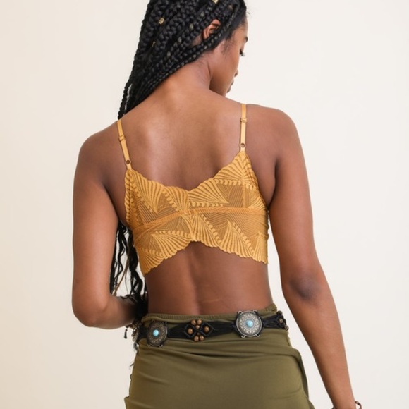 Mustard Yellow Butterfly Scalloped Lace Padded Bralette Bra - Picture 2 of 4